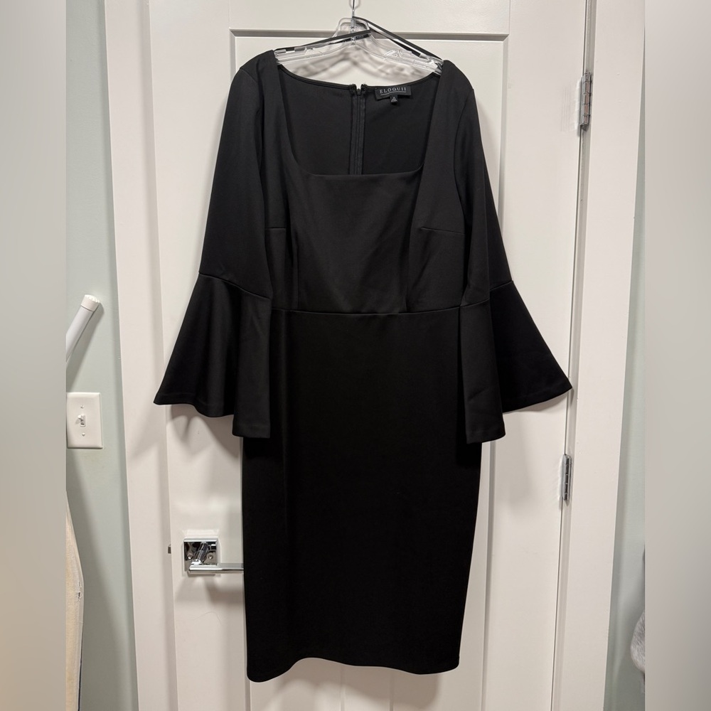 Eloquii Black Long Flare Sleeve Dress